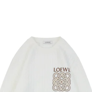 Loewe Cable-Knit Logo Crewneck Sweater White