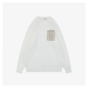 Loewe Cable-Knit Logo Crewneck Sweater White Front view
