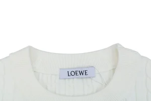 Loewe Cable-Knit Logo Crewneck Sweater White Collar