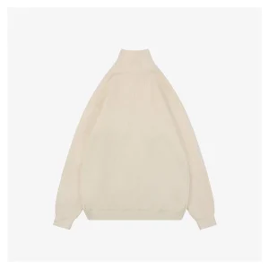 Loewe Faux Pocket Anagram Half-Zip Knit Sweater Beige back view