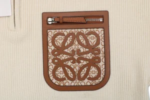 Loewe Faux Pocket Anagram Half-Zip Knit Sweater Beige Pocket