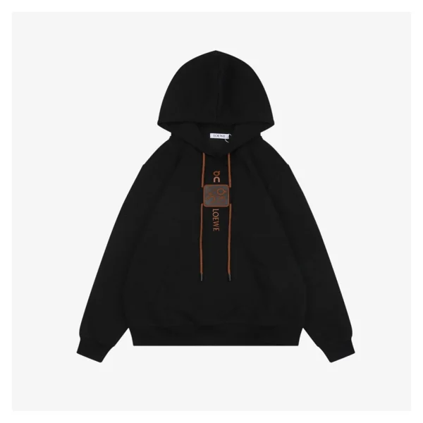 Loewe ON Collaboration Floral Logo Drawstring Hoodie Black Front view