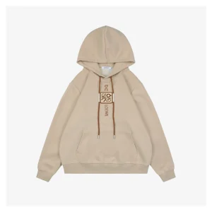 Loewe ON Collaboration Floral Logo Drawstring Hoodie Brown Front view