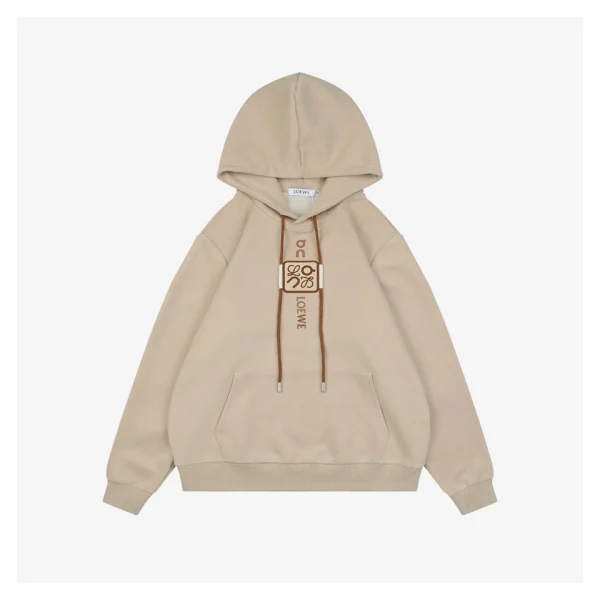 Loewe ON Collaboration Floral Logo Drawstring Hoodie Brown Front view