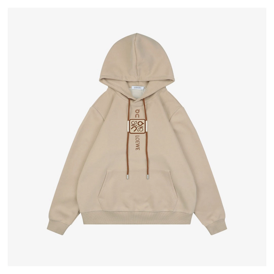 Loewe ON Collaboration Floral Logo Drawstring Hoodie Brown Front view