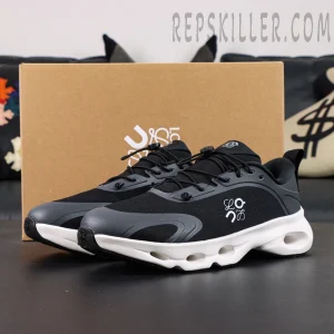 Loewe x ON Cloudsolo Black White sneakers pair display