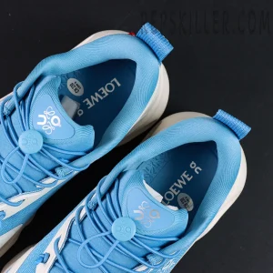 Loewe x ON Cloudsolo Blue White sneakers, top-down tongue and collar view