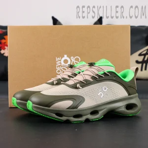 Loewe x ON Cloudsolo Khaki Green Sand sneakers with shoebox