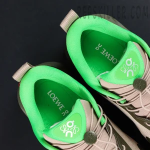 Loewe x ON Cloudsolo Khaki Green Sand sneakers, tongue and lining detail