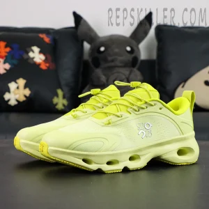 Loewe x ON Cloudsolo Lime Green sneakers, front side angle