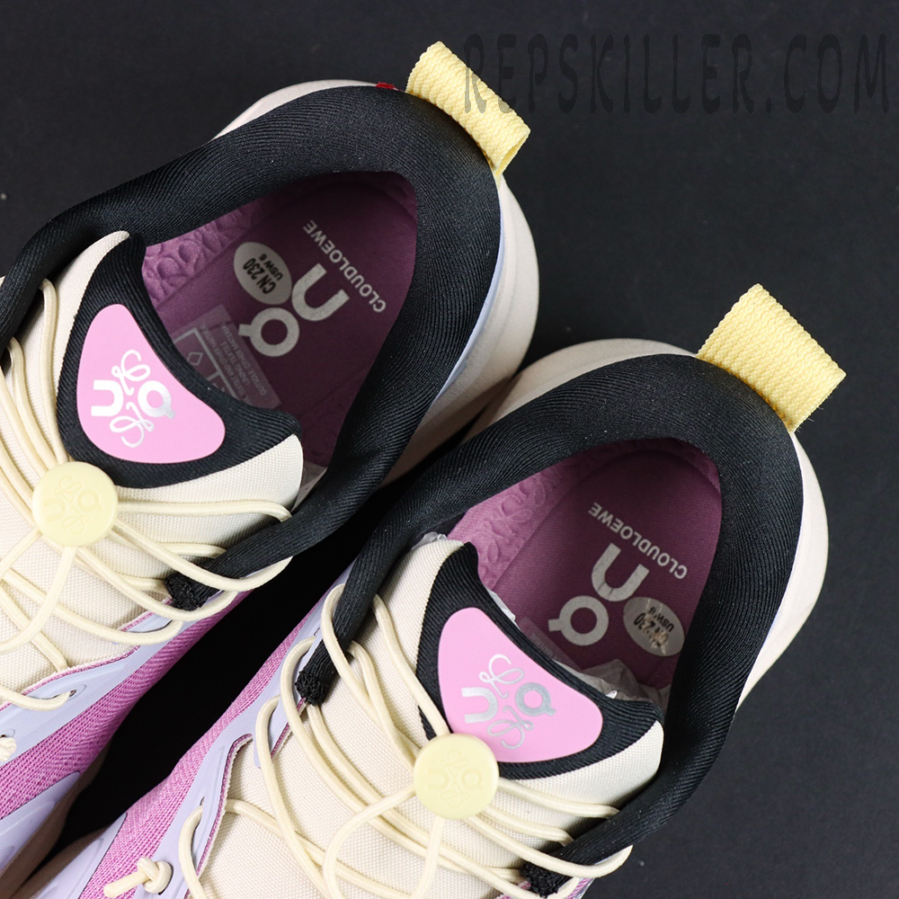 Loewe x ON Cloudsolo Pink Purple sneakers, tongue and lining detail