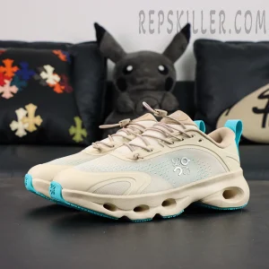 Loewe x ON Cloudsolo Sand Turquoise sneakers, front side angle