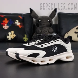 Loewe x On Cloudsolo White Black collaboration sneakers front side view