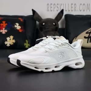 Loewe x ON Cloudsolo white sneakers pair front angle display