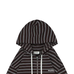 Miu Miu Brown Striped Hooded Knit Jacket