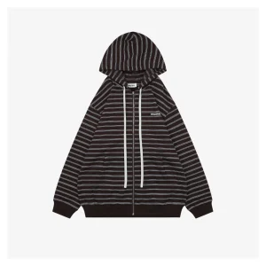 Miu Miu Brown Striped Hooded Knit Jacket Front view