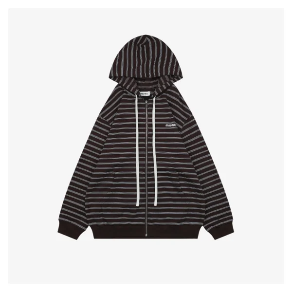 Miu Miu Brown Striped Hooded Knit Jacket Front view