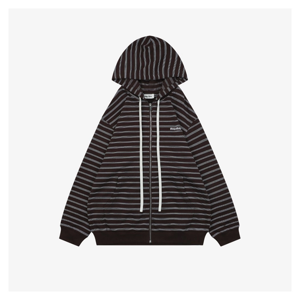 Miu Miu Brown Striped Hooded Knit Jacket Front view