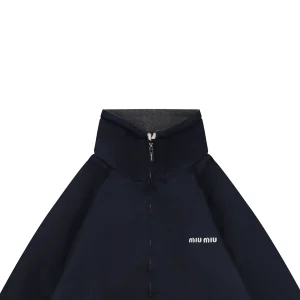 Miu Miu Logo Half-Zip Reversible Jacket Navy