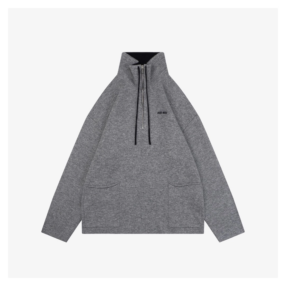 Miu Miu Logo Half-Zip Wool Blend Jacket Front view