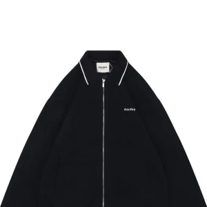 Miu Miu Logo Trim Collar Knit Zip Jacket