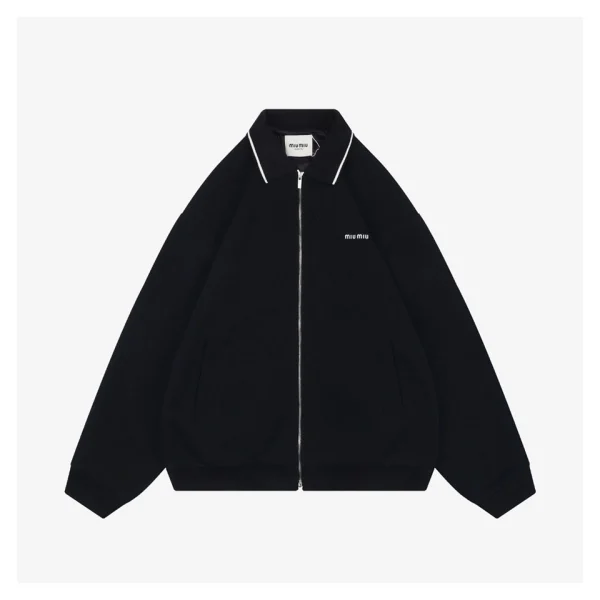 Miu Miu Logo Trim Collar Knit Zip Jacket Front view