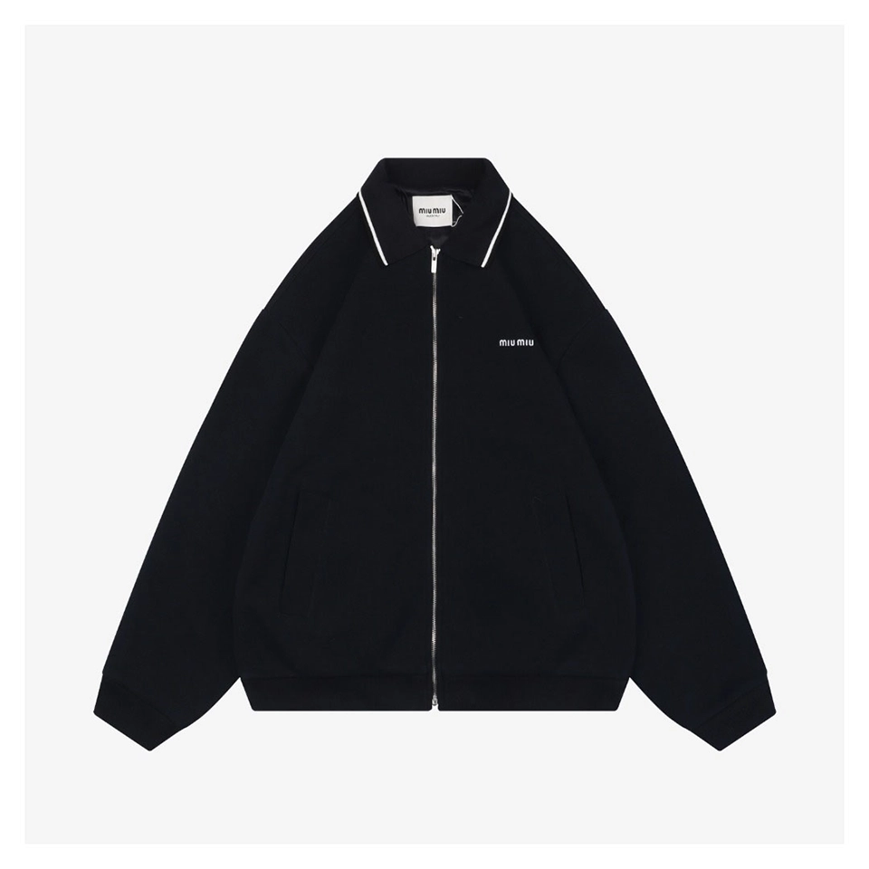 Miu Miu Logo Trim Collar Knit Zip Jacket Front view