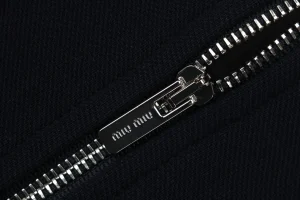 Miu Miu Logo Trim Collar Knit Zip Jacket Zipper puller
