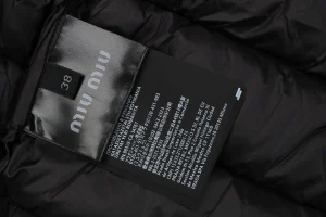 Miu Miu Minimal Logo Stand Collar Quilted Down Jacket Black Wash label