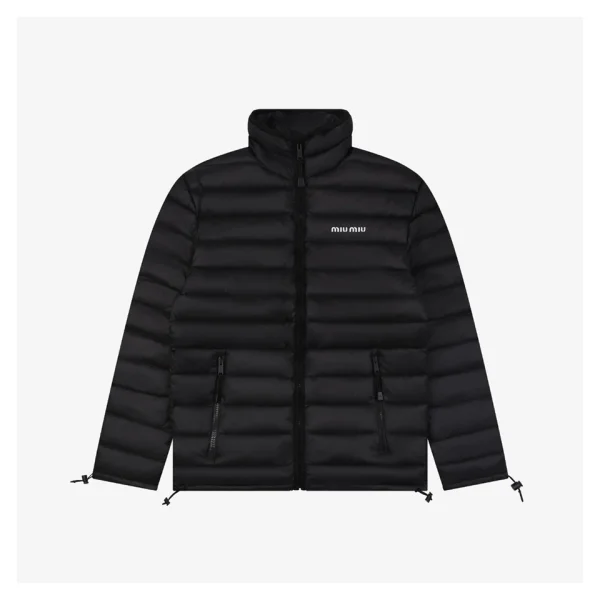 Miu Miu Minimal Logo Stand Collar Quilted Down Jacket Black Front view