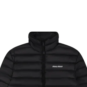 Miu Miu Minimal Logo Stand Collar Quilted Down Jacket Black