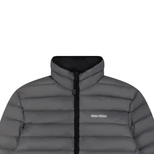 Miu Miu Minimal Logo Stand Collar Quilted Down Jacket Grey