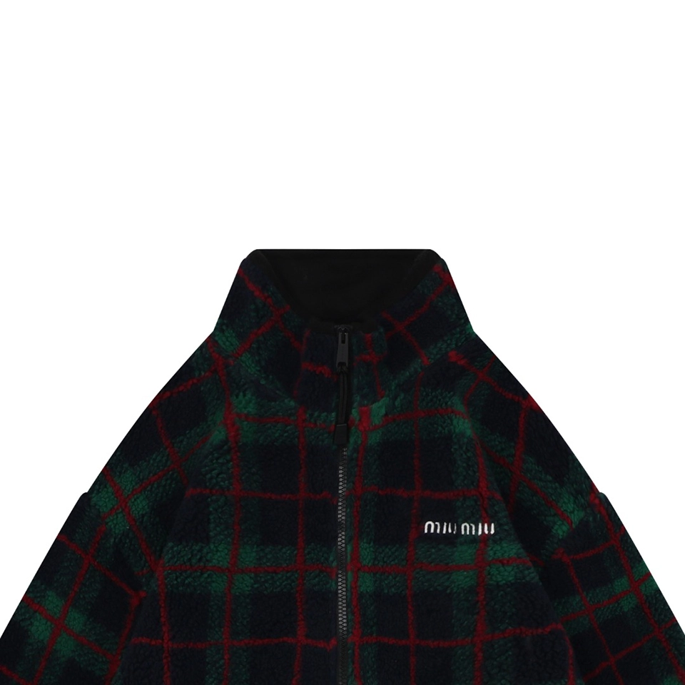 Miu Miu Plaid Shearling Jacket – Green Red