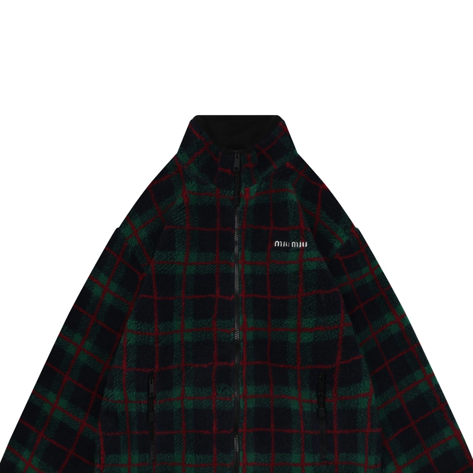 Miu Miu Plaid Shearling Jacket – Green Red