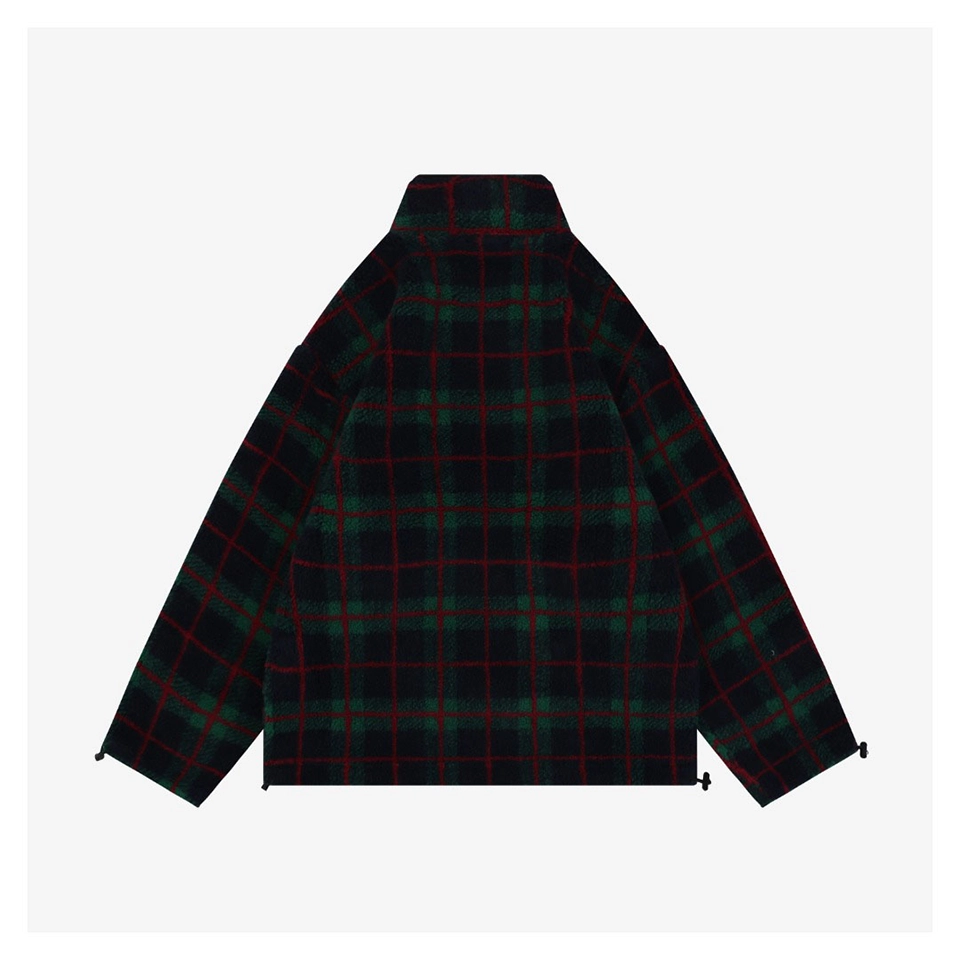 Miu Miu Plaid Shearling Jacket – Green Red Back view