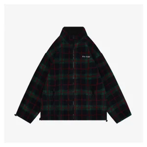 Miu Miu Plaid Shearling Jacket – Green Red Front view