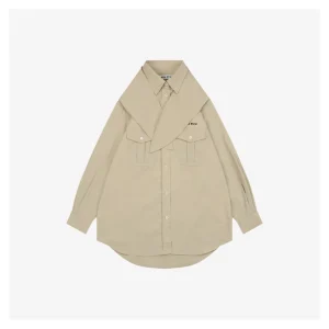 Miu Miu Poplin Bow Detail Shirt Khaki Front view