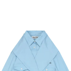 Miu Miu Poplin Bow Detail Shirt Blue