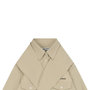 Miu Miu Poplin Bow Detail Shirt Khaki