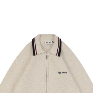 Miu Miu Red & Blue Ribbed Trim Cotton Zip-Up Jacket