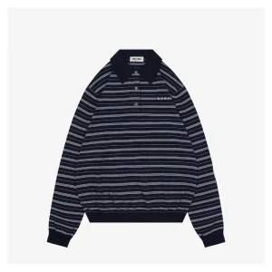 Miu Miu Striped Logo Long Sleeve Polo Shirt Black Front view