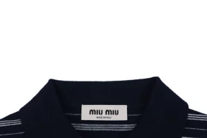 Miu Miu Striped Logo Long Sleeve Polo Shirt Black Collar