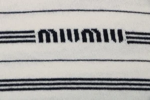 Miu Miu Striped Logo Long Sleeve Polo Shirt White Brand