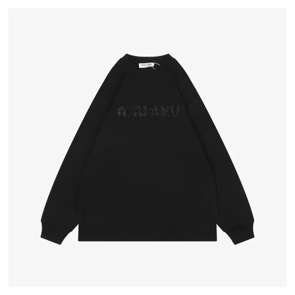 Miu Miu Tonal Beaded Logo Embroidered Sweatshirt Black Front view