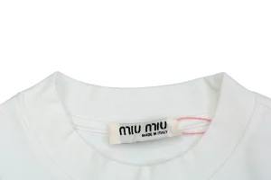 Miu Miu Tonal Beaded Logo Embroidered Sweatshirt White Collar
