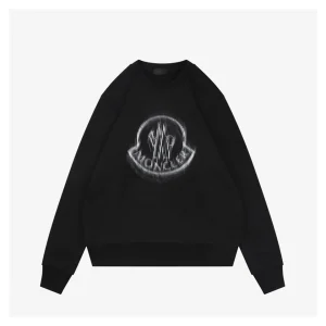 Moncler 3D Puff Logo Print Crewneck Sweatshirt Black Front view