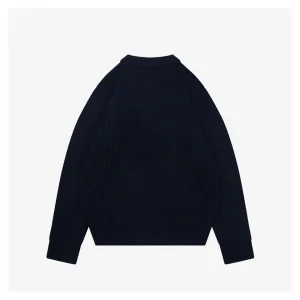 Moncler Arm Patch Zip Pocket Crew Neck Knit Sweater Black Back view