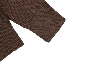 Moncler Arm Patch Zip Pocket Crew Neck Knit Sweater Brown Cuff