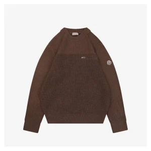 Moncler Arm Patch Zip Pocket Crew Neck Knit Sweater