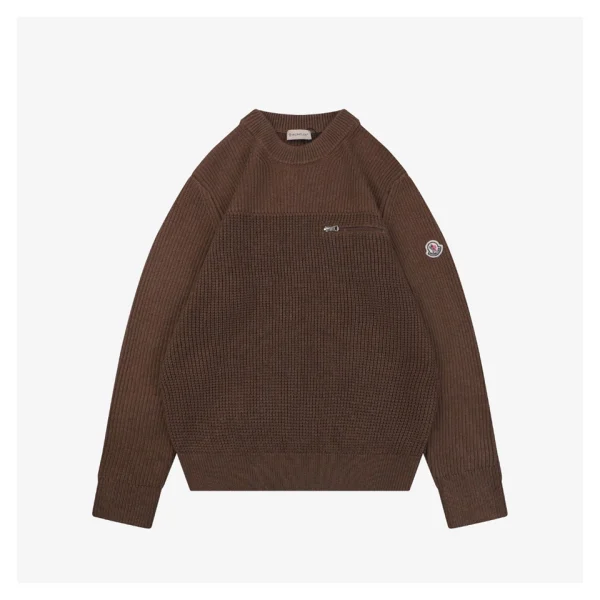 Moncler Arm Patch Zip Pocket Crew Neck Knit Sweater